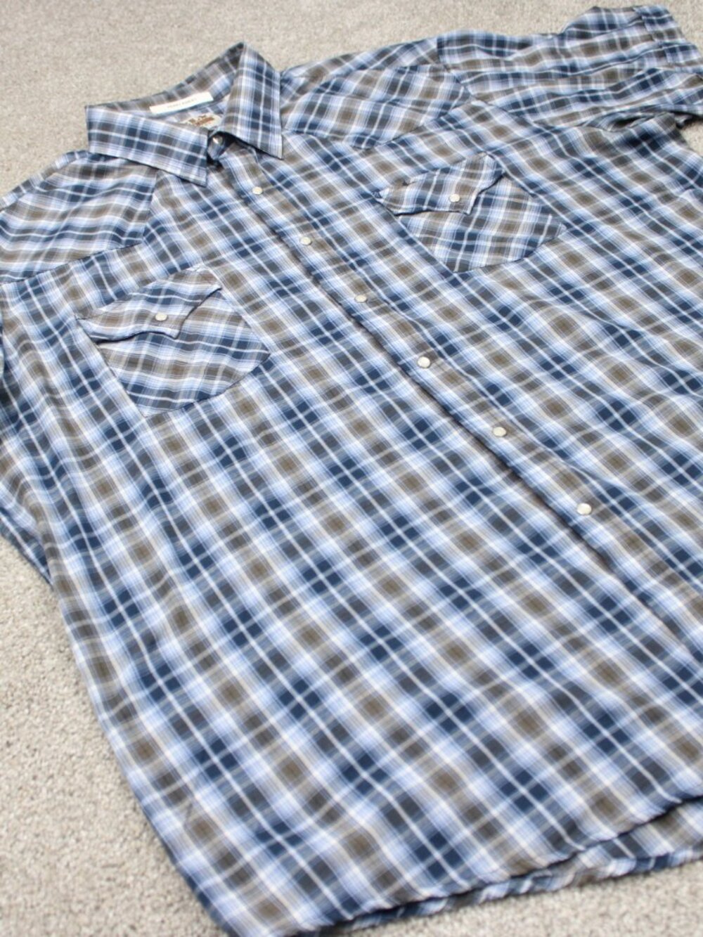 Ely Cattleman Shirt Mens 2XL XXL Blue Plaid Pearl Snap Western Short Sleeve - Picture 6 of 12